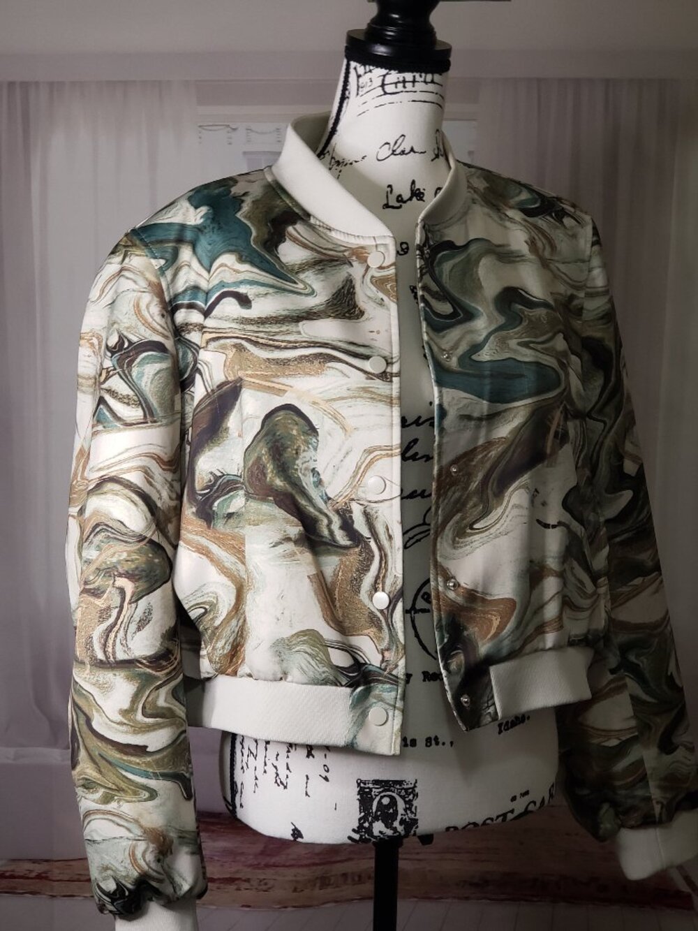 T Tahari Silk print Bomber Jacket, XL